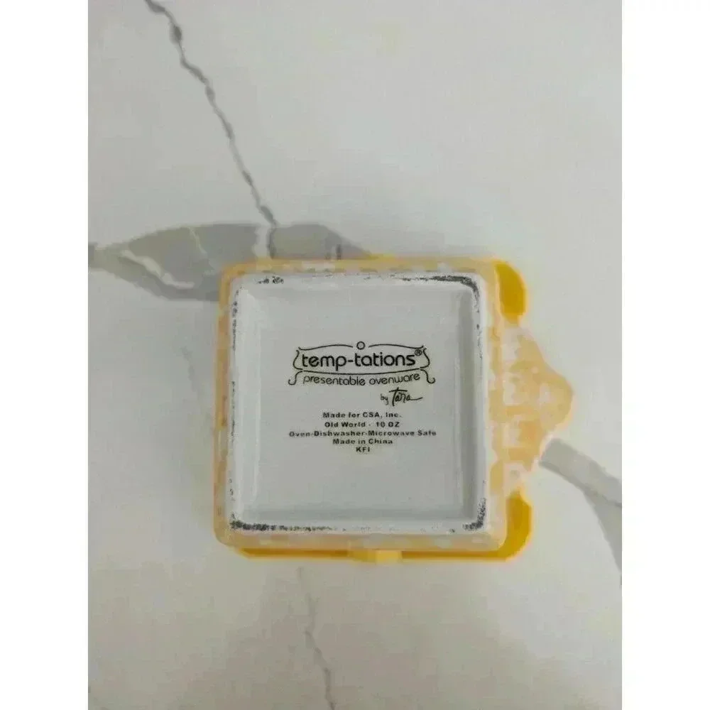 One Temp-tations by Tara Old World Yellow Square Ramekin Cup 10 oz with Lid
